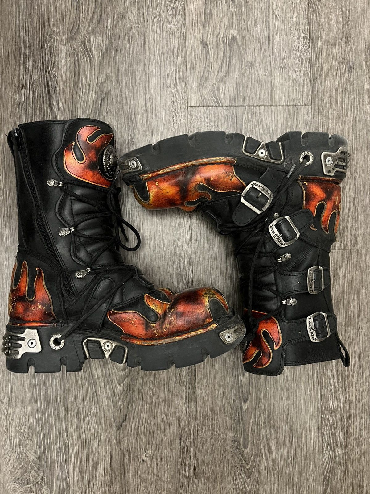 image of New Rock Vintage Flame Boots in Black, Men's (Size 10)