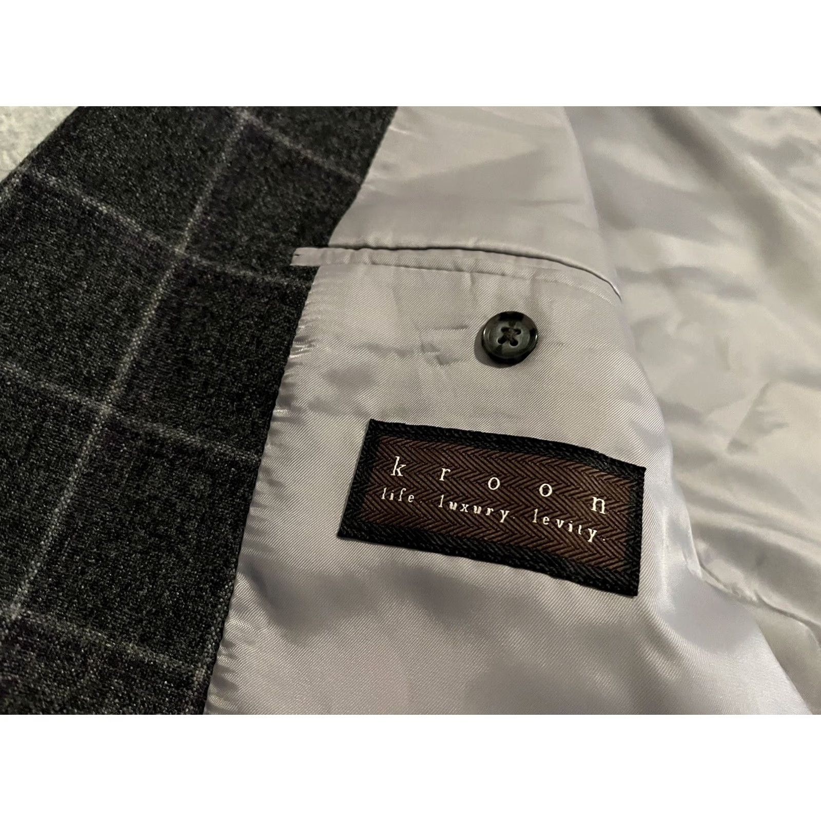 Vintage Kroon Gray Check Wool Blend Sport Coat Blazer Jacket Mens 44R Size 44R - 3 Thumbnail