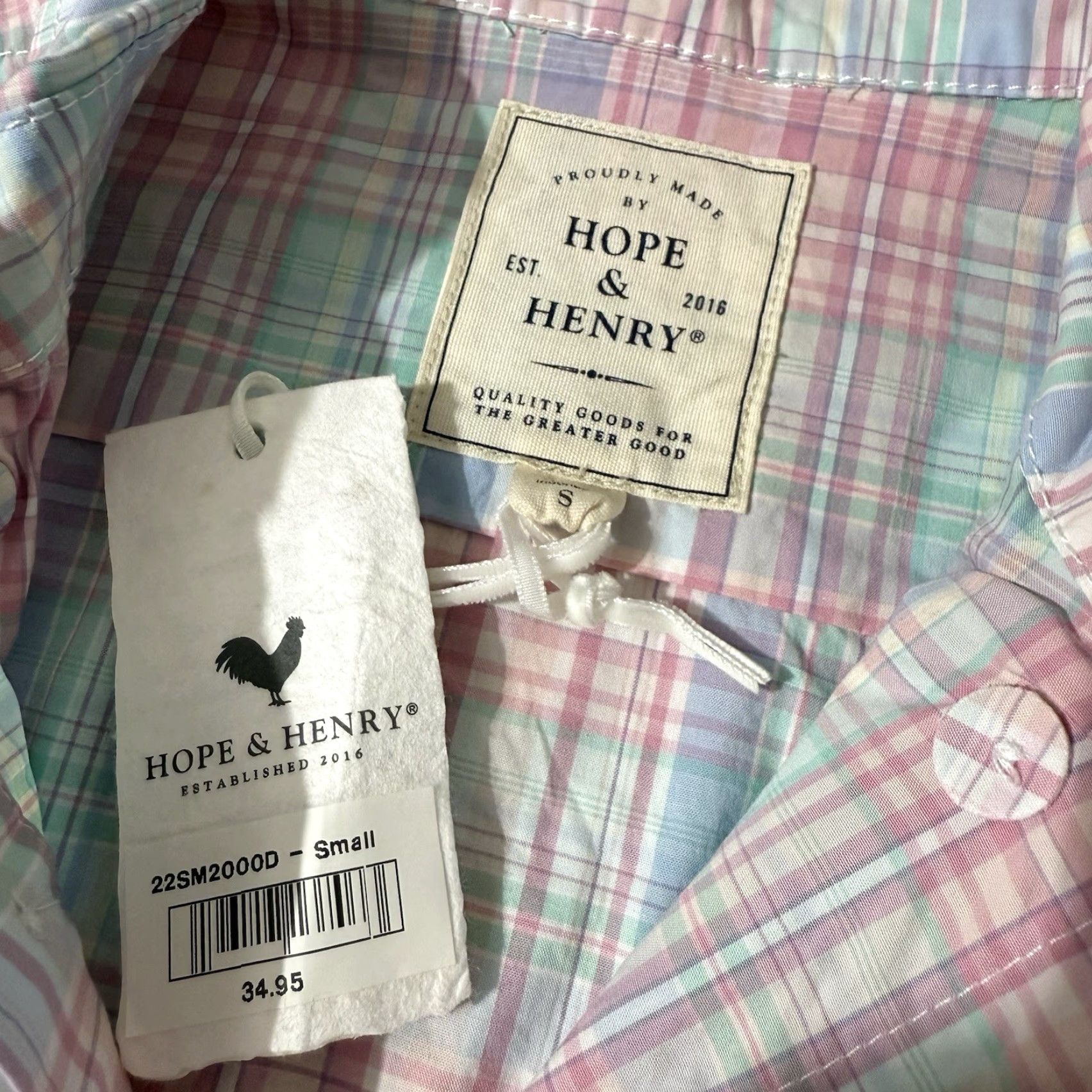 Vintage Hope & Henry Mens Shirt Plaid Button-Down Pink S Size US S / EU 44-46 / 1 - 7 Thumbnail