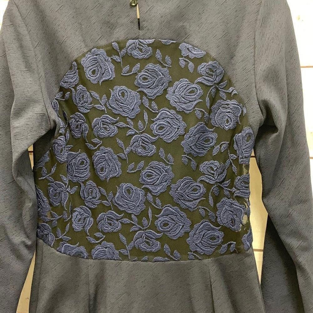 Sandro Sandro Paris Navy Floral Lace Back Midi Long Sleeve Dress Size S / US 4 / IT 40 - 3 Thumbnail