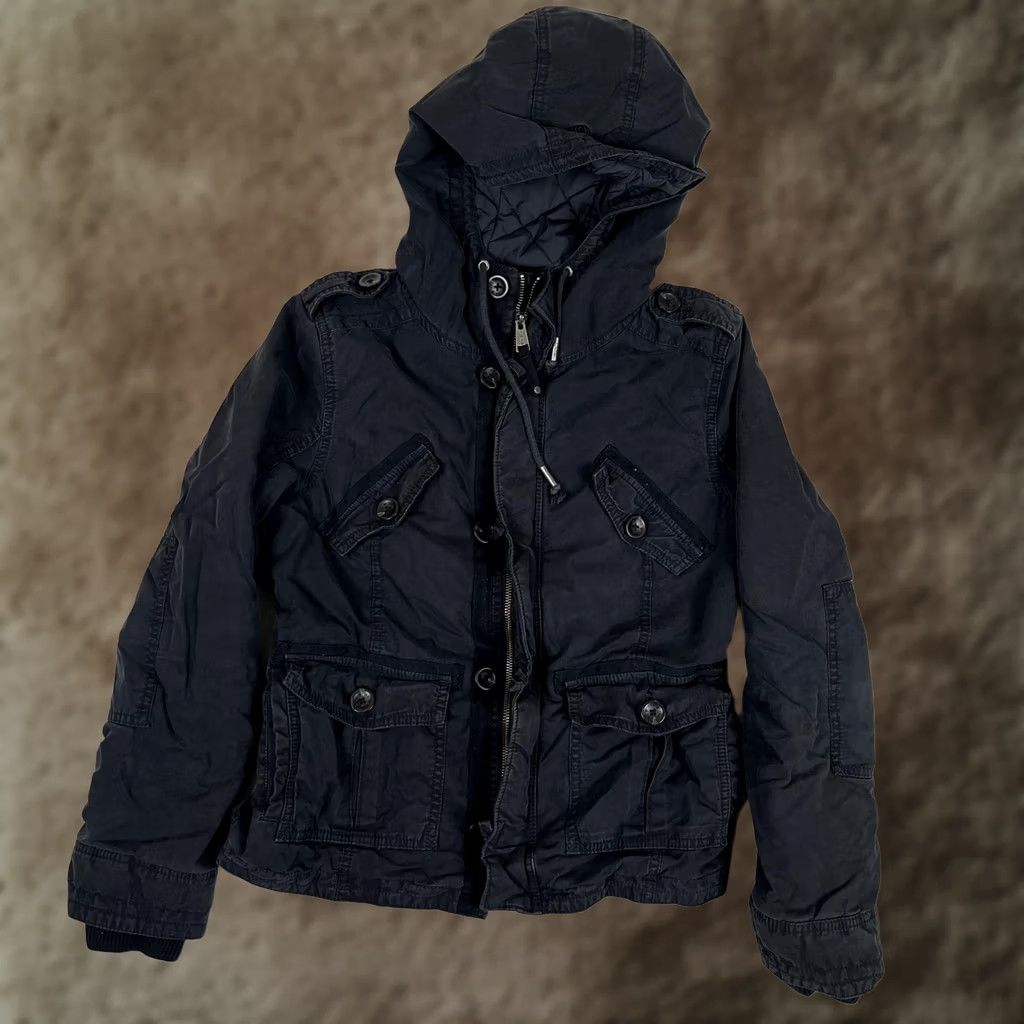 TNA TNA Platoon Jacket Womens Medium Black Hooded Quilted Lined Military Twill Coat Size M / US 6-8 / IT 42-44 - 1 Thumbnail