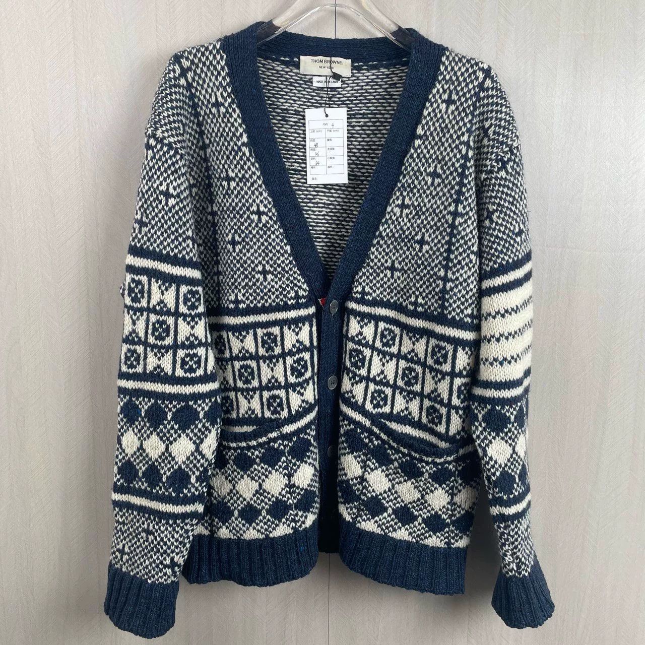 Thom Browne ThomBrowne White Navy Pattern Cardigan Size US XS / EU 42 / 0 - 1 Thumbnail
