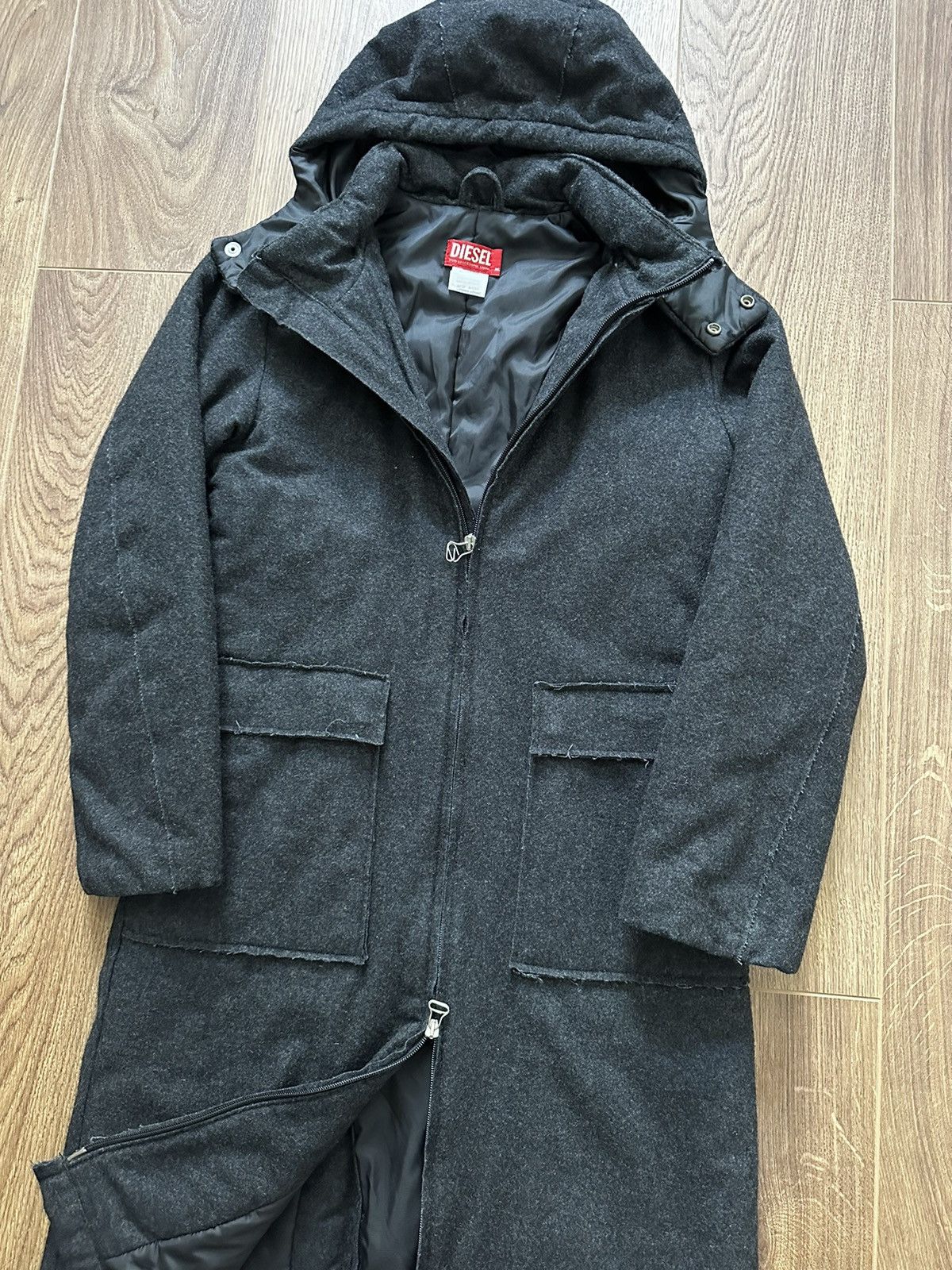 Diesel × Vintage Diesel Vintage Disstressed Patch Pocket Wool Hooded Jacket Size L / US 10 / IT 46 - 3 Thumbnail