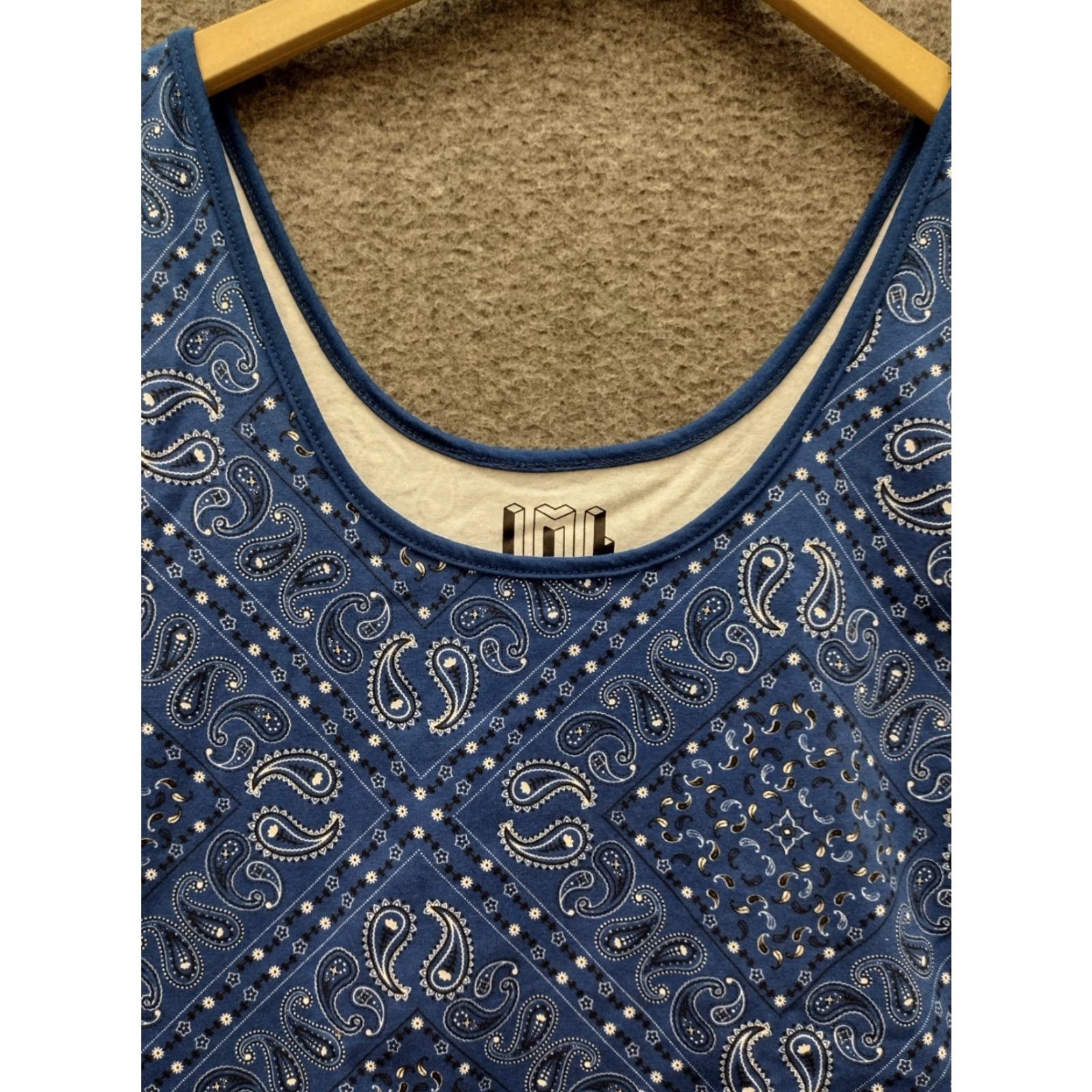 Vintage Isaac Morris Cotton Blend Bodysuit Sleeveless Women's XXL Blue Paisley Bandana Size XXL / US 16-18 / IT 52-54 - 3 Thumbnail