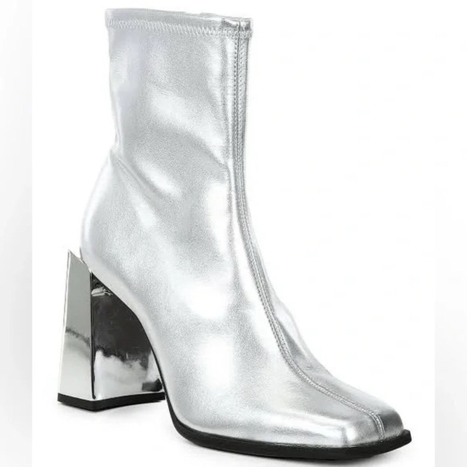 Gianni Valentino Gianni Bini Stretch Silver Ankle Boots with Metallic Block Size US 8 / IT 38 - 1 Thumbnail