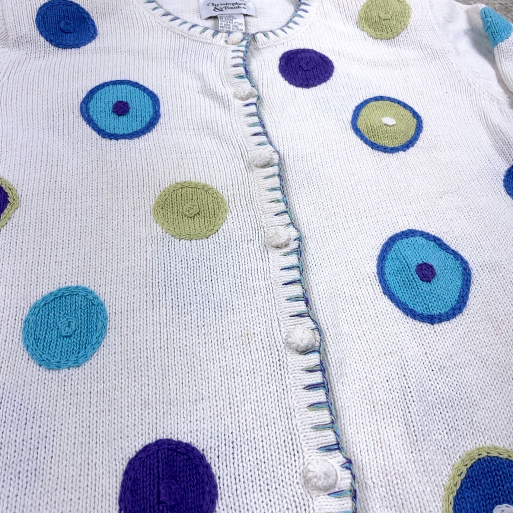 Vintage VINTAGE Christopher & Banks Cardigan Sweater Women M White Spotted Knit Casual 90s Size M / US 6-8 / IT 42-44 - 4 Thumbnail