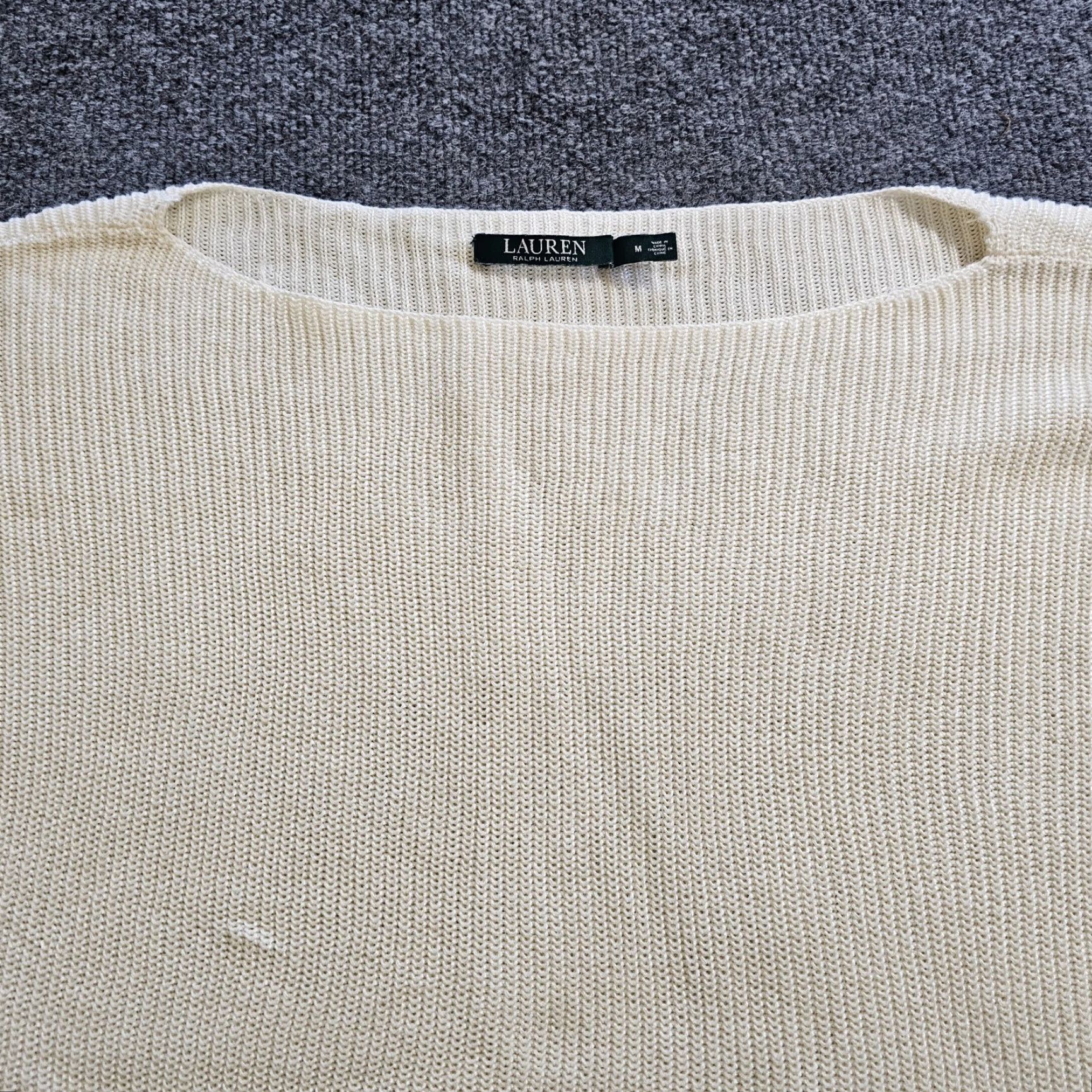 Ralph Lauren Lauren Ralph Lauren Sweater Womens Medium White Ribbed Knit Long Sleeve Boat Neck Casual Split Cotton Viscose Pullover Size M / US 6-8 / IT 42-44 - 2 Thumbnail
