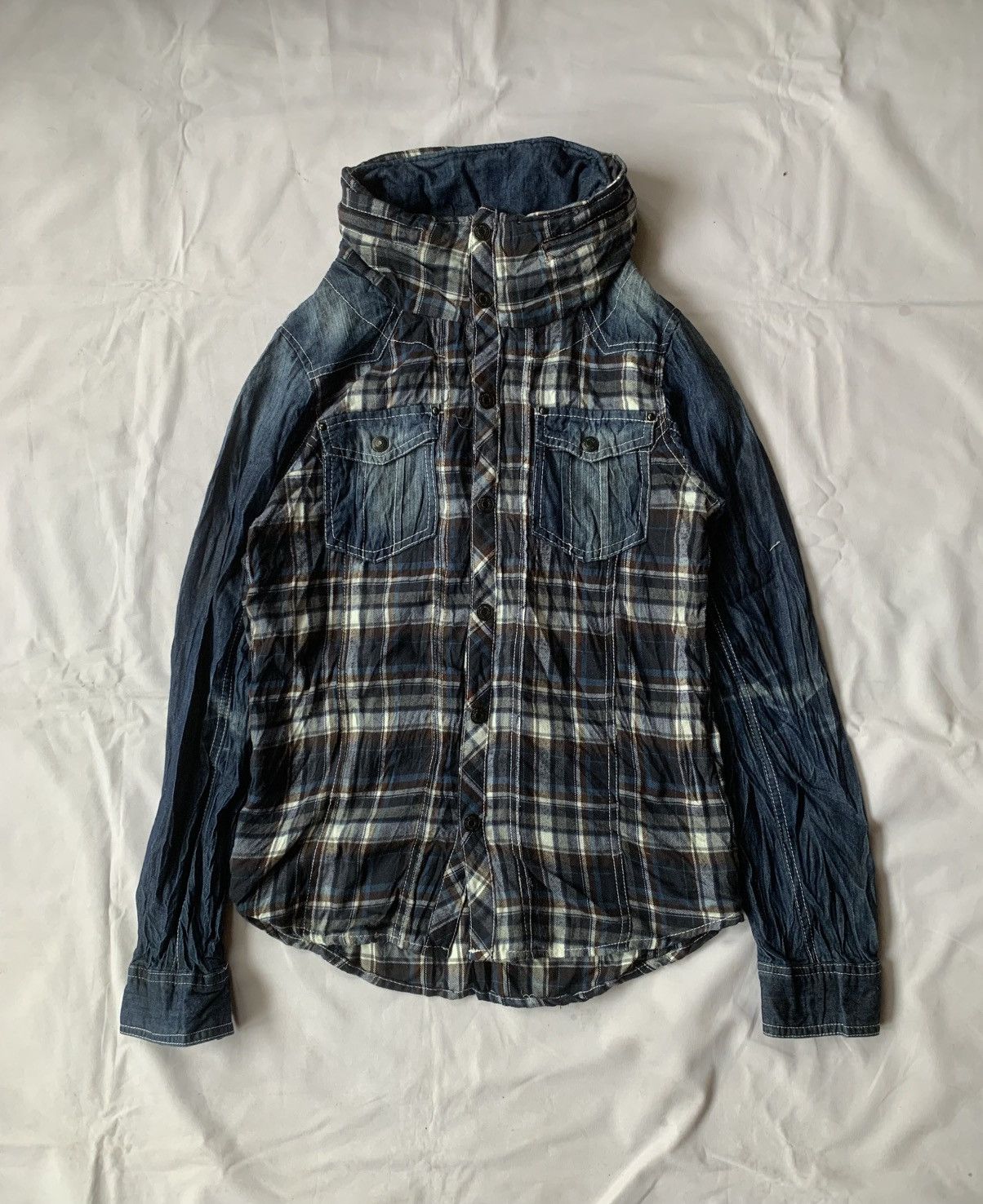 Japanese Brand IN THE ATTIC Double Layered Flannel Denim With Hoodie Shirt Size US S / EU 44-46 / 1 - 1 Thumbnail