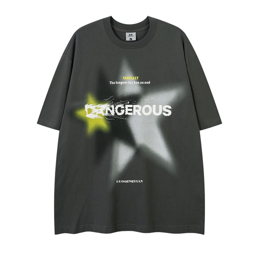 Japanese Brand × Vintage Star print men's loose cotton ink-splashed t-shirt Size US M / EU 48-50 / 2 - 1 Thumbnail