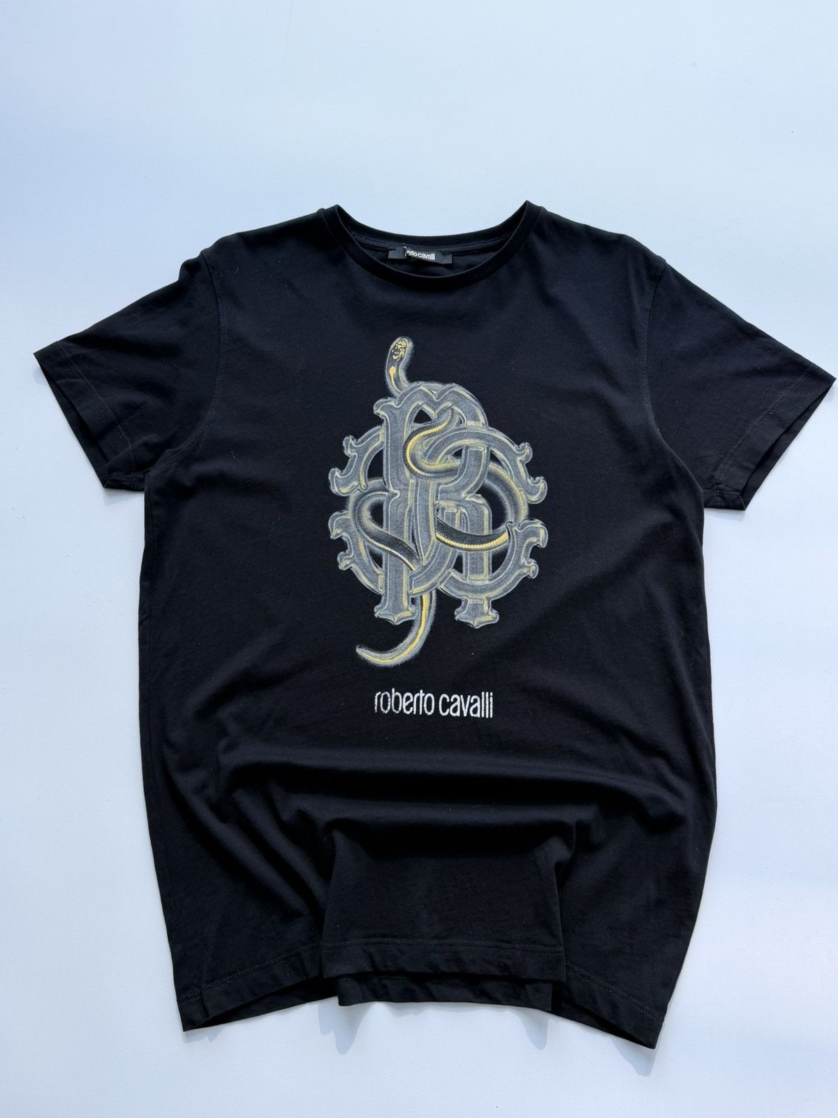 Roberto Cavalli 2000s Cavalli Black Graphic T-Shirt Size US M / EU 48-50 / 2 - 1 Thumbnail
