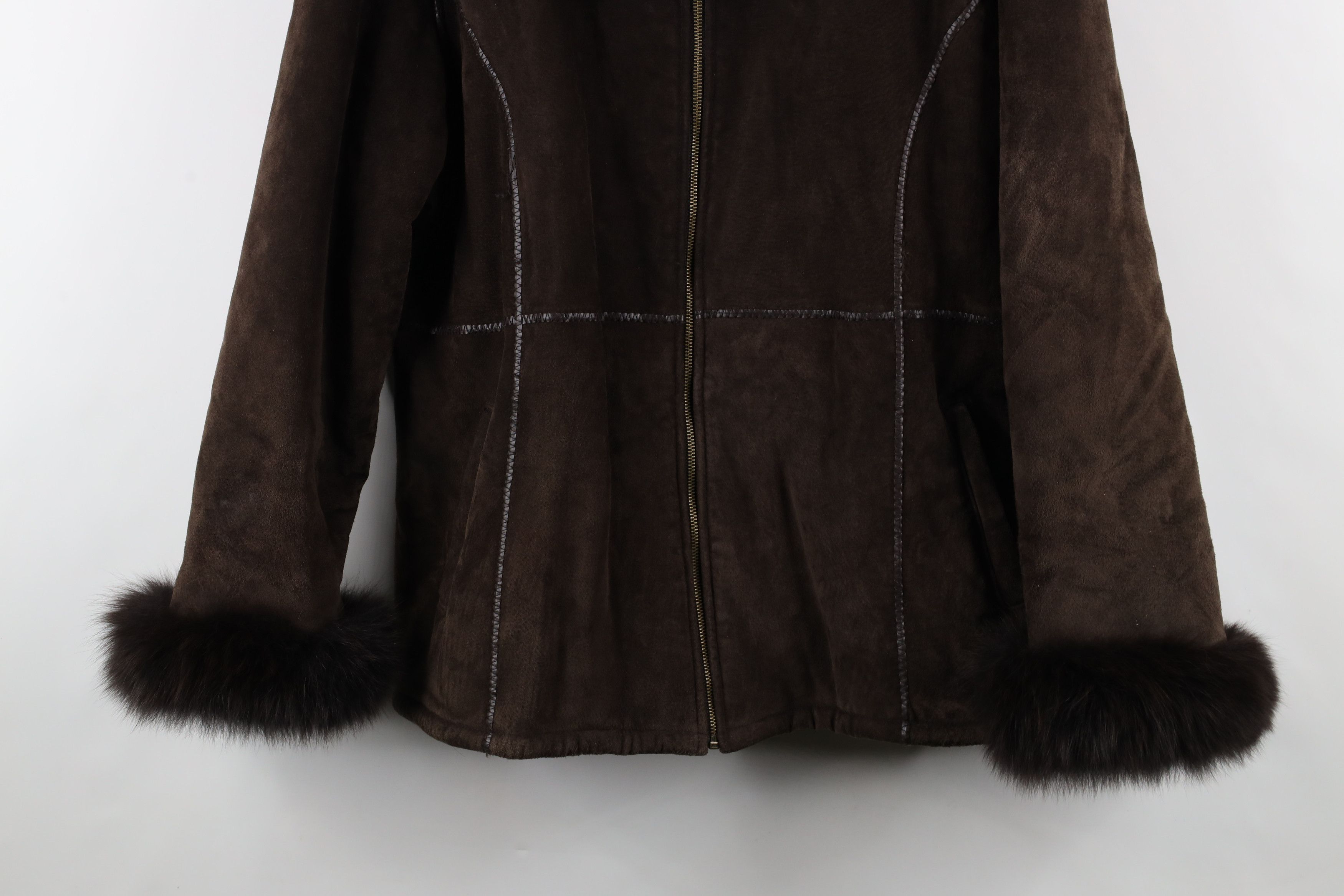 Vintage Vintage 90s Fox Trim Suede Leather Hooded Penny Lane Jacket Size XL / US 12-14 / IT 48-50 - 3 Thumbnail