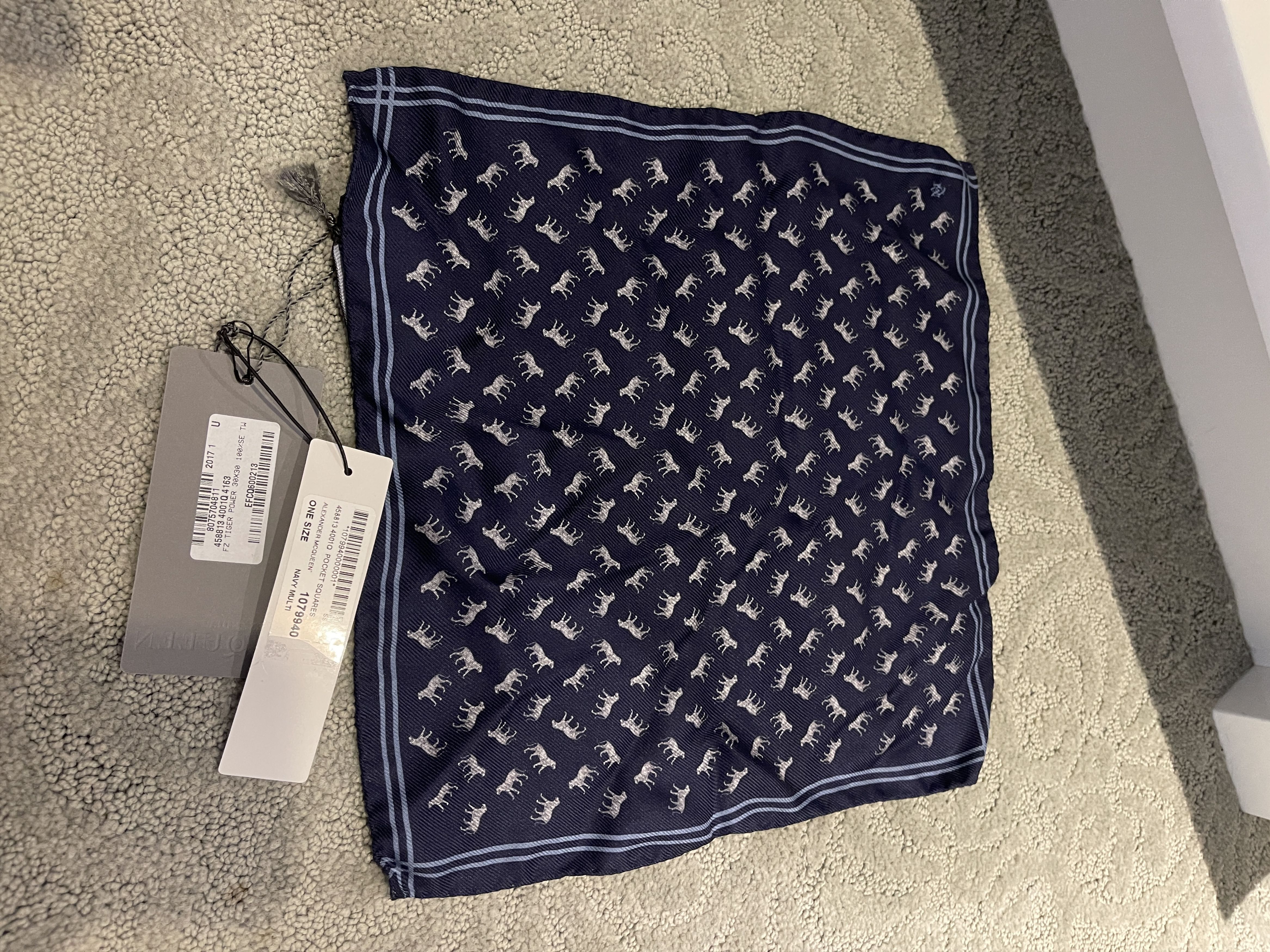 Alexander McQueen Navy Print Handkerchief