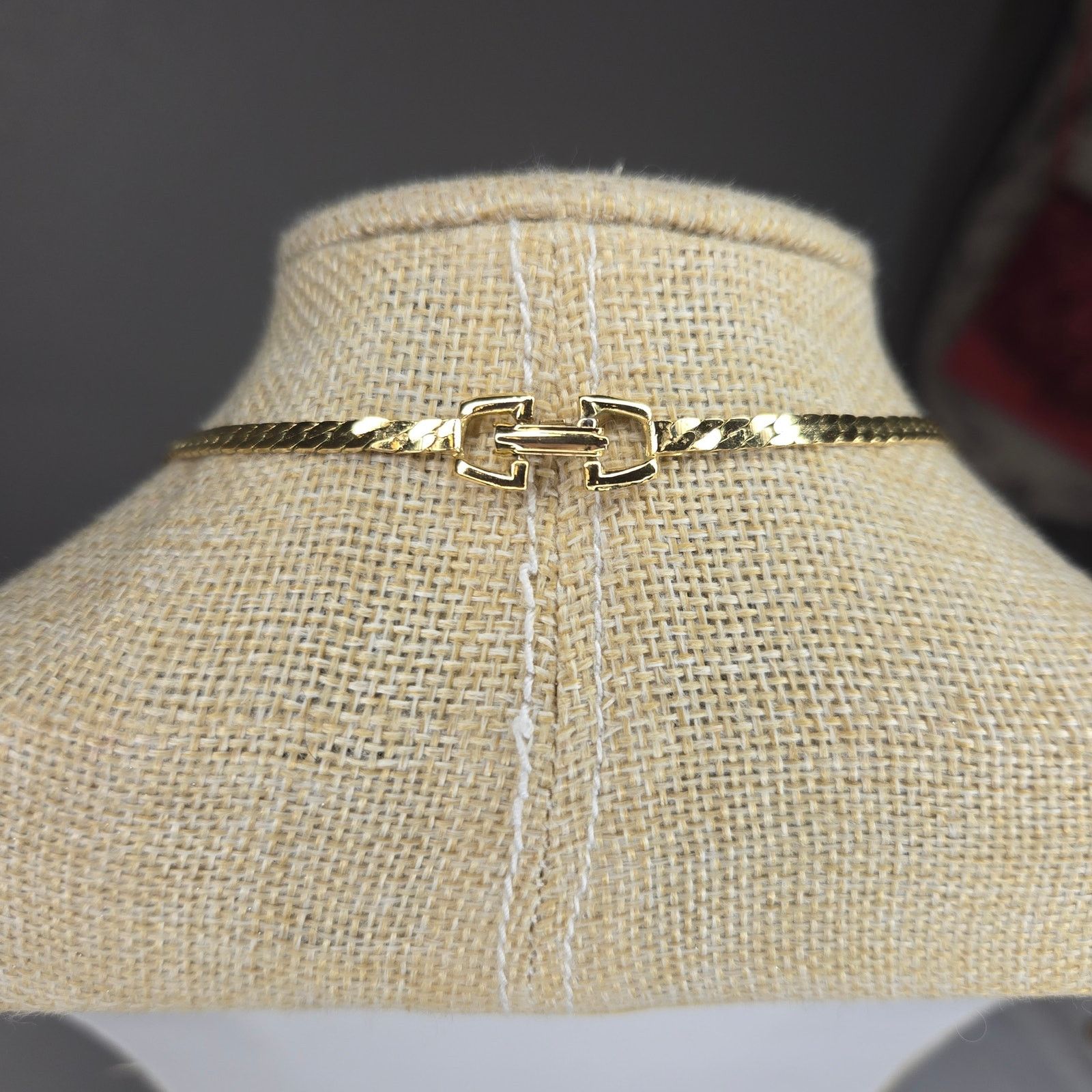 Vintage Vintage Gold Tone Rhinestone Flower Choker Herringbone Chain Size ONE SIZE - 4 Thumbnail