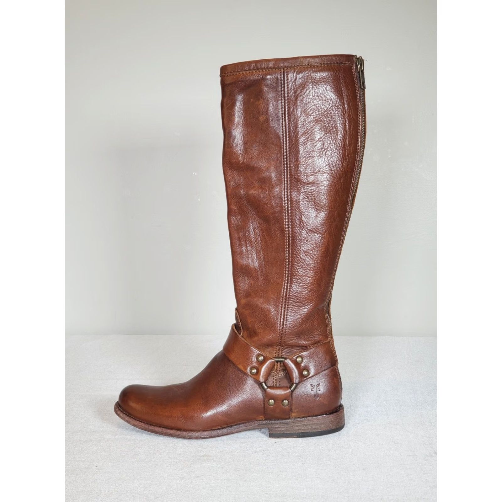 Frye Frye Phillip Harness Tall Riding Boots Brown Leather 76850 Zip Women US 6 B Knee High Leather Lining Boots, Zip, Harness, Brown, Women, 6, B Size US 6 / IT 36 - 5 Thumbnail