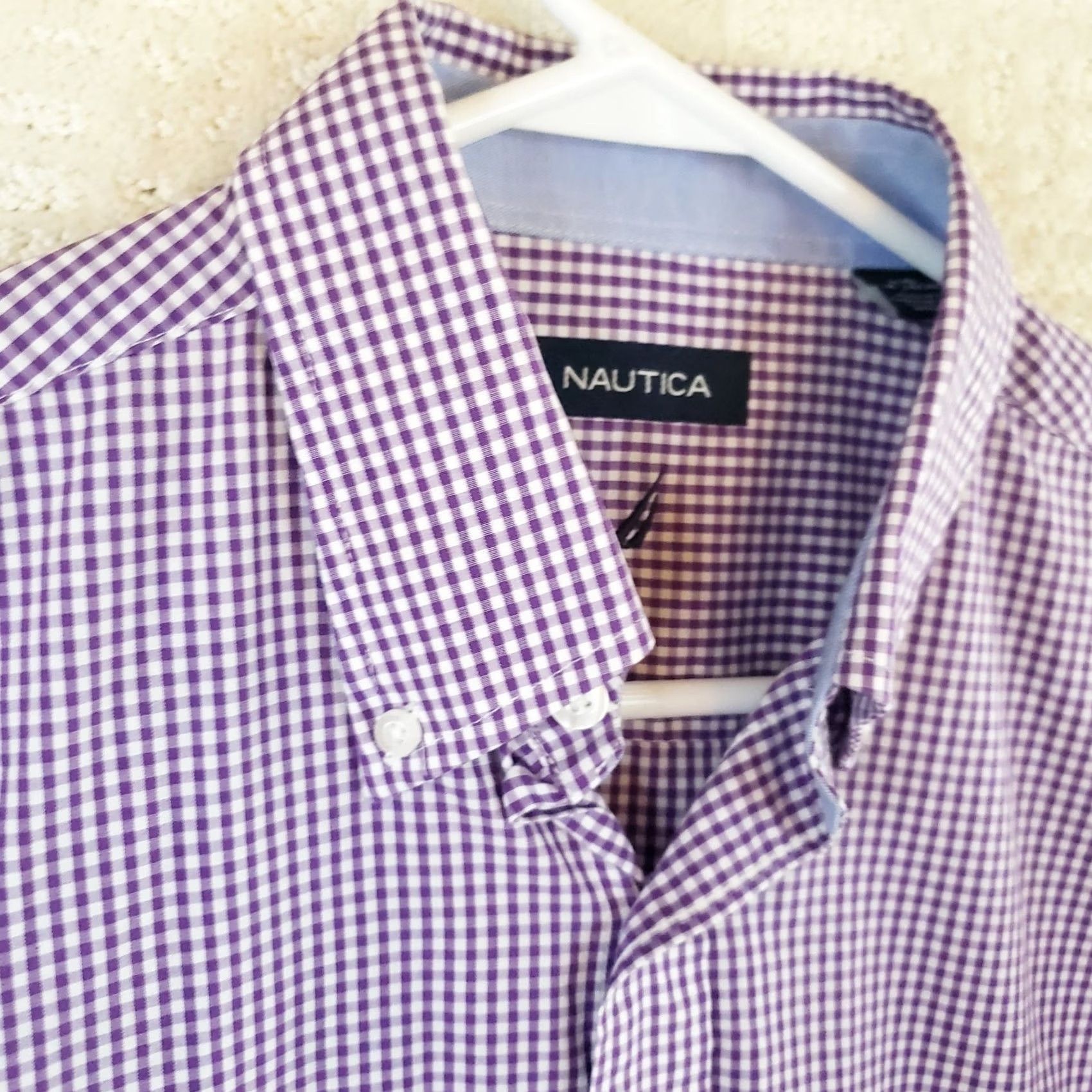 Nautica Nautica Dress Shirt Men L 16 34/35 Purple White Check Button-Down Long Sleeve Vintage Regular Size 42R - 5 Thumbnail