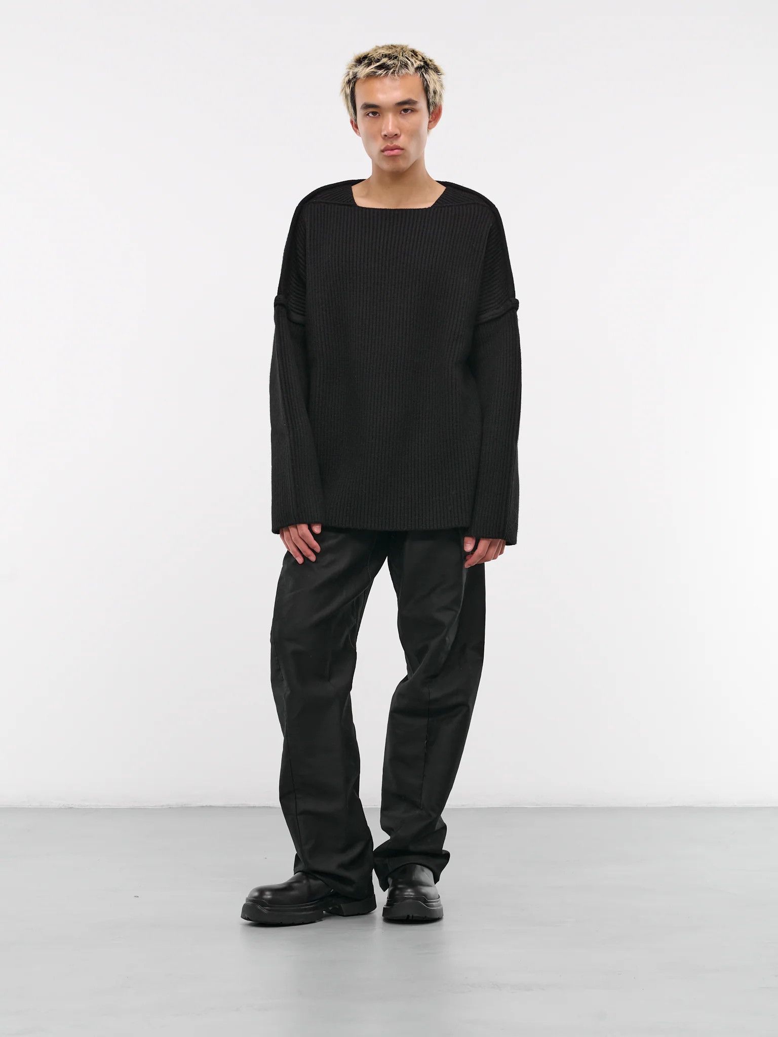 Jil Sander o1s22i1n1024 Oversized Ribbed Wool Pullover in Black Size US L / EU 52-54 / 3 - 6 Thumbnail