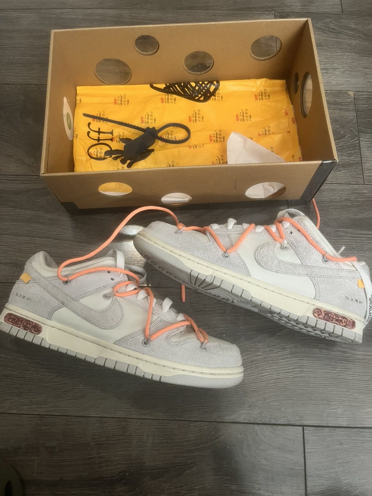 image of Nike Dunk Off White Low Lot 19 Shoes in Sail White, Men's (Size 8)