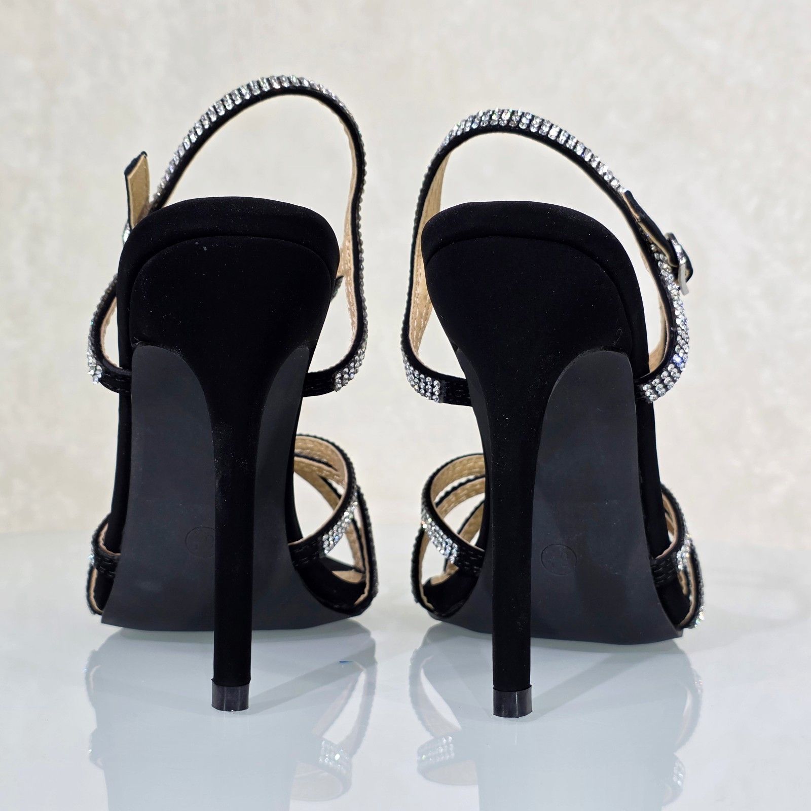 Other Marge Black Velvet Rhinestone Ankle Strap High Heels Evening Size US 5.5 / IT 35.5 - 4 Thumbnail