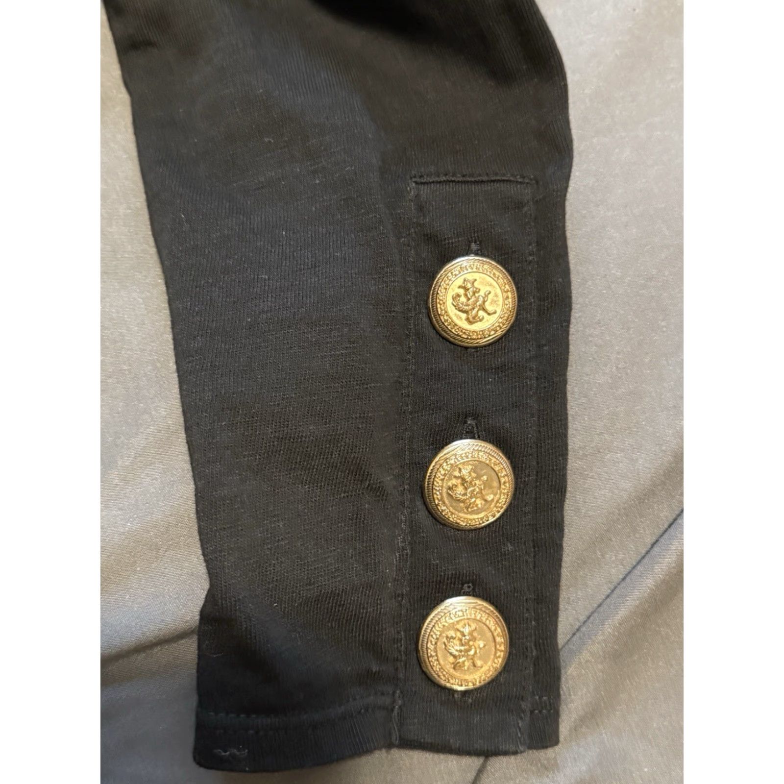Nation LTD VINTAGE NATION LTD Pencil Dress Medium Black Cotton Gold Buttons Midi Metal Womens Size M / US 6-8 / IT 42-44 - 7 Thumbnail