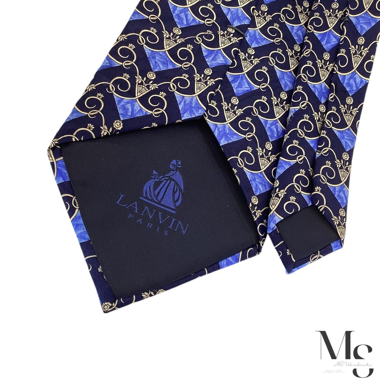 Lanvin LANVIN PARIS Blue Baroque Luxury Silk Tie France W:3.75" Size ONE SIZE - 5 Thumbnail
