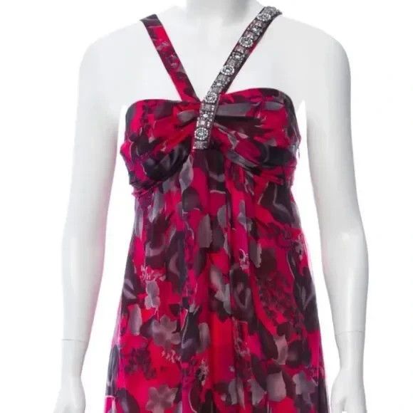 Blumarine Blumarine Pink Grey Floral Silk Dress Crystal Embellished Size M / US 6-8 / IT 42-44 - 4 Thumbnail