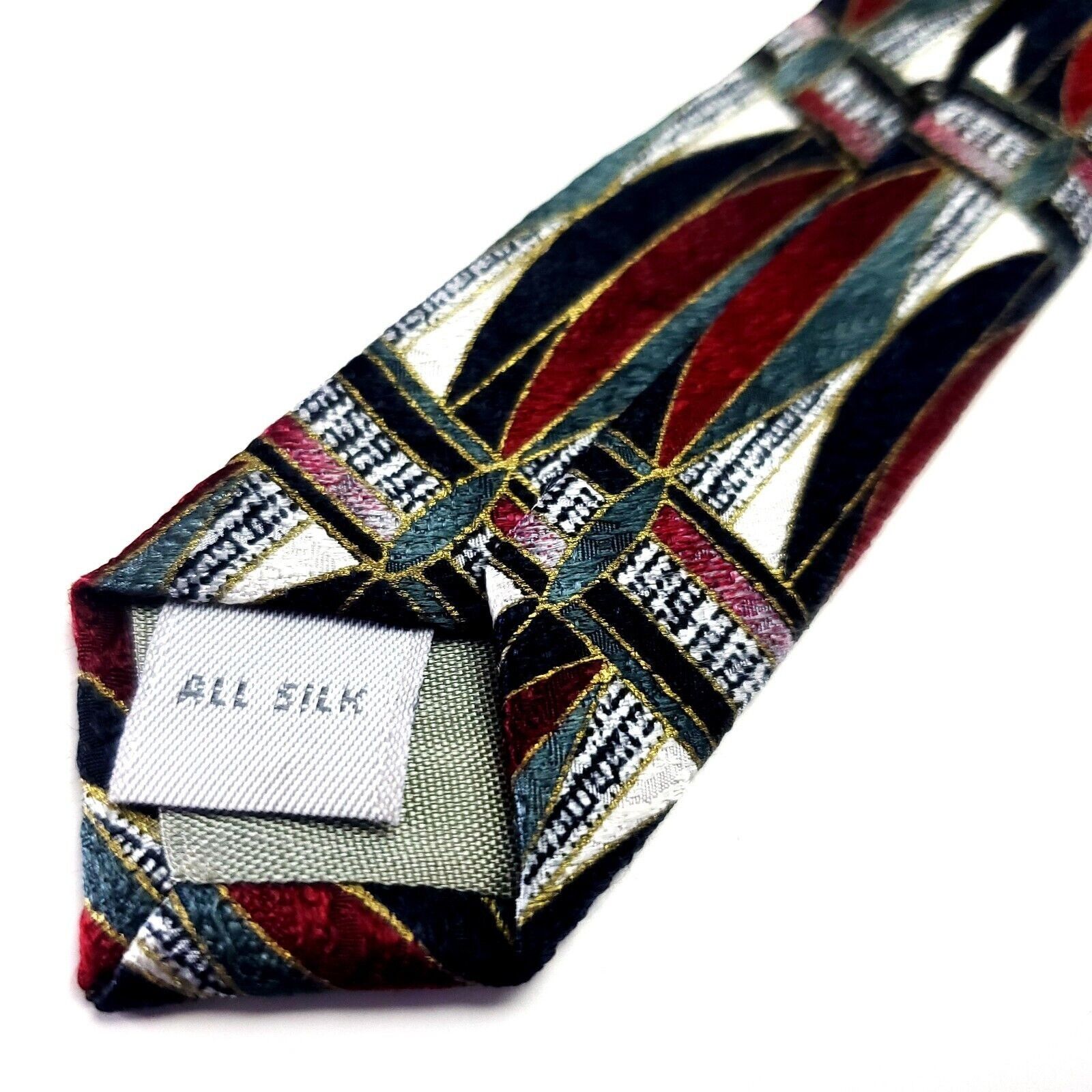 Pierre Cardin Pierre Cardin Gray Red Silk Tie Woven Wide Geometric Size ONE SIZE - 5 Thumbnail