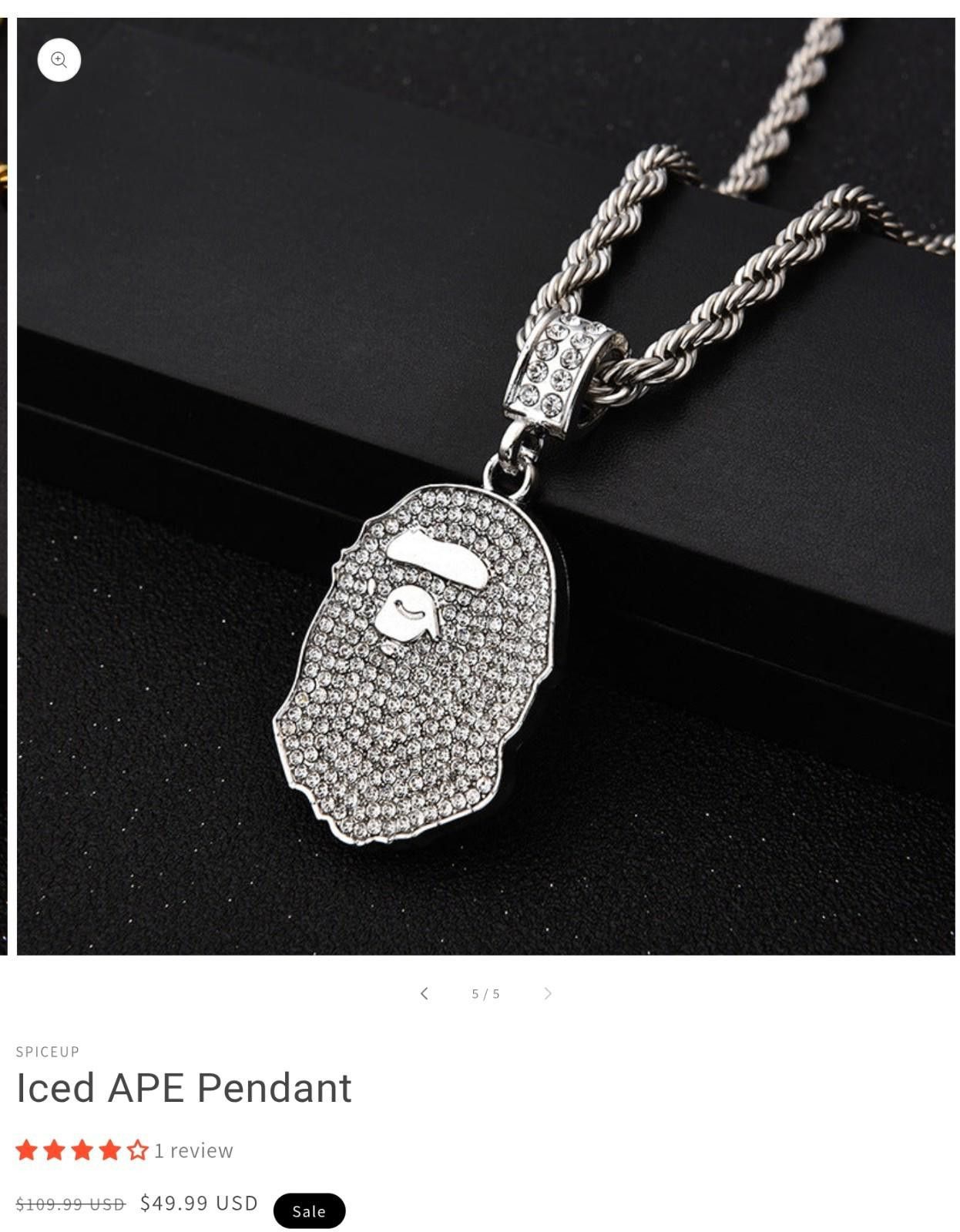 Other Silver Iced Out Ape Head Pendant Necklace w/ Rope Chain Size ONE SIZE - 2 Thumbnail