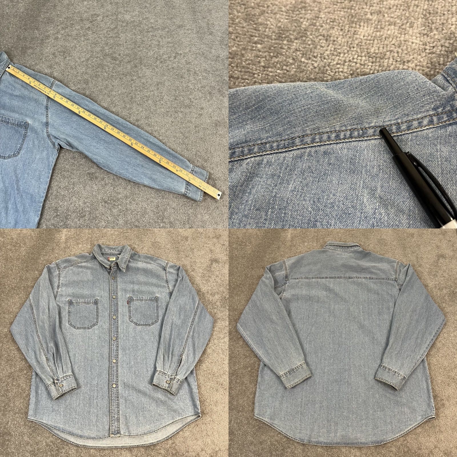 Levi's VINTAGE LEVIS Shirt Mens Large Blue Red Tab Denim Button Collared Trucker Rodeo Western Size US L / EU 52-54 / 3 - 8 Thumbnail