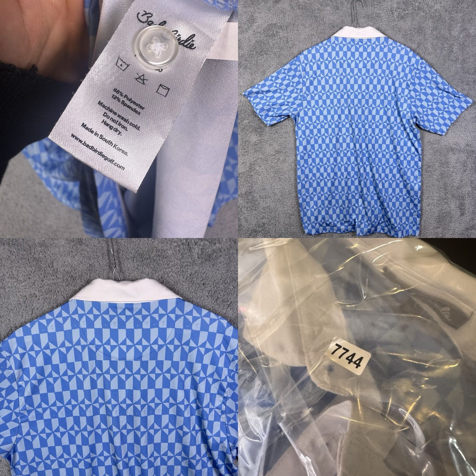 Vintage Bad Birdie Polo Shirt Mens L Geometric All Over Print Golf Performance Stretch Size US L / EU 52-54 / 3 - 8 Thumbnail