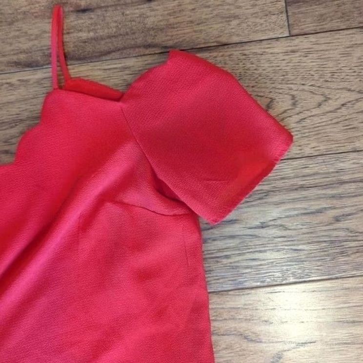 Vintage Red Scalloped Cold Shoulder Blouse Top Short Sleeve Feminine Coquette Romantic Size M / US 6-8 / IT 42-44 - 3 Thumbnail