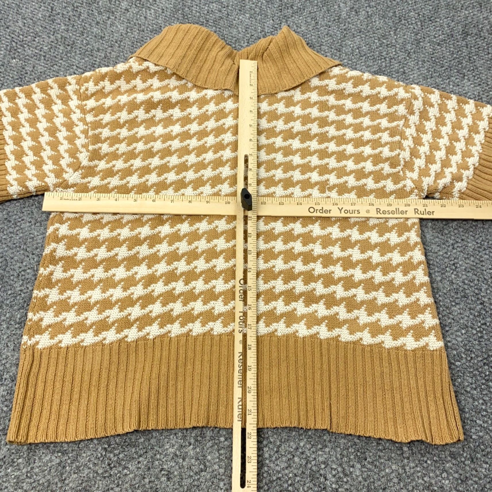 Vintage Carole Little Women's Sweater M Brown/White Houndstooth Button Knit Short Sleeve Geometric Cardigan Size M / US 6-8 / IT 42-44 - 5 Thumbnail