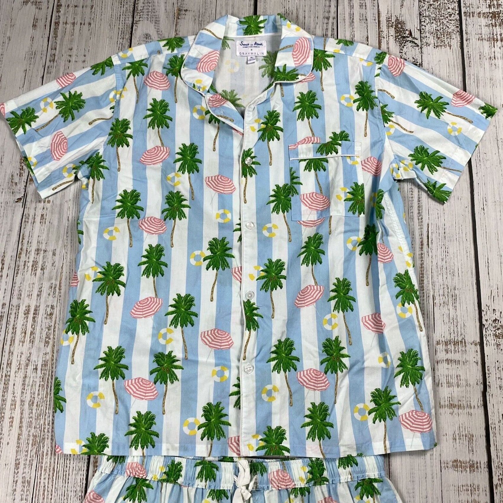 Vintage SANT AND ABEL Blue Striped Beach Pajama Set Women M Short Sleeve Button Front Size M / US 6-8 / IT 42-44 - 2 Thumbnail