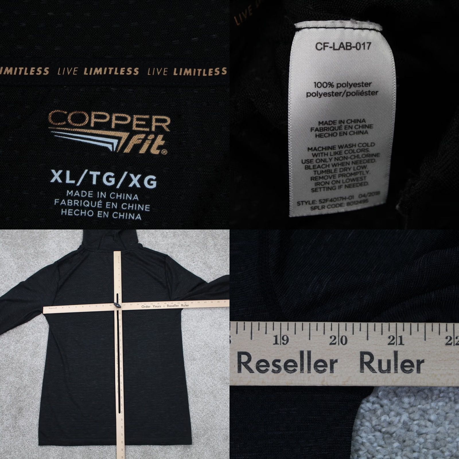 Vintage Copper Fit Hoodie Mens XL Black 1/4 Zip Polyester L/S Hooded Sweatshirt Size US XL / EU 56 / 4 - 8 Thumbnail