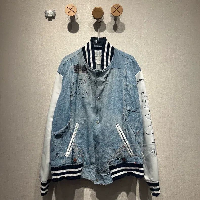 Greg Lauren Greg Lauren Antique Denim Spliced Graffiti Baseball Jacket Size US L / EU 52-54 / 3 - 1 Thumbnail