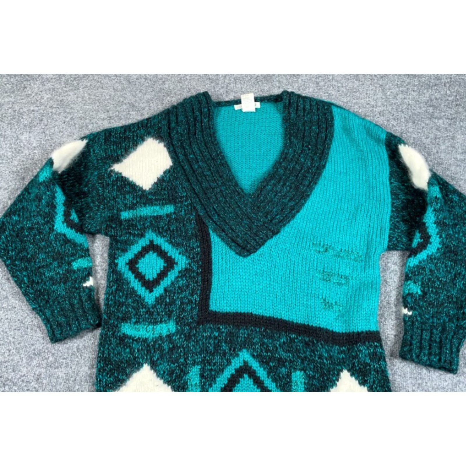 Etro VTG 80s Broad Striped Abstract Sweater Women's Medium Green Dark Red Retro Knit Size M / US 6-8 / IT 42-44 - 8 Thumbnail
