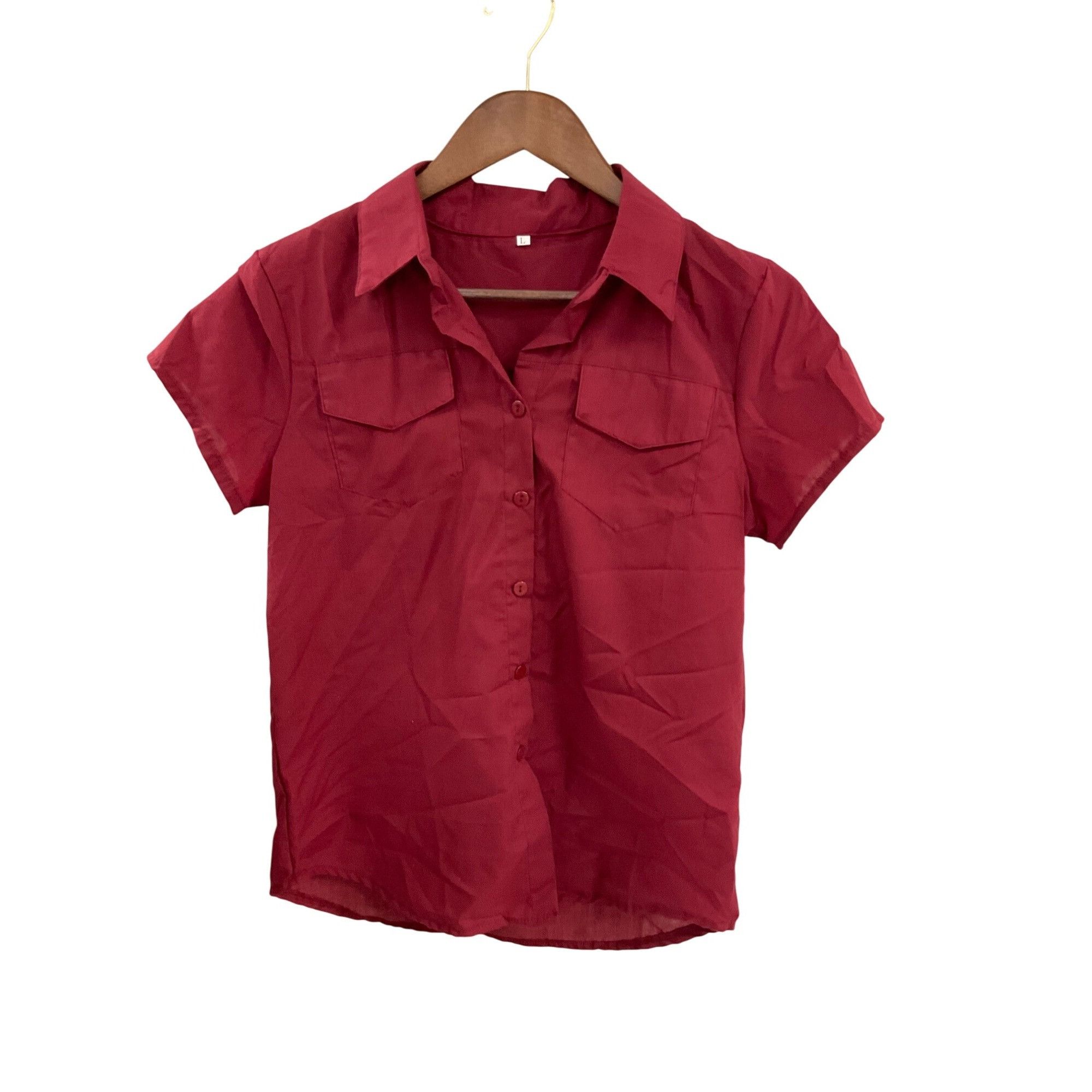 Other Womens Red Short-Sleeve Button-Up Shirt W/ Front Pockets La Size L / US 10 / IT 46 - 1 Thumbnail
