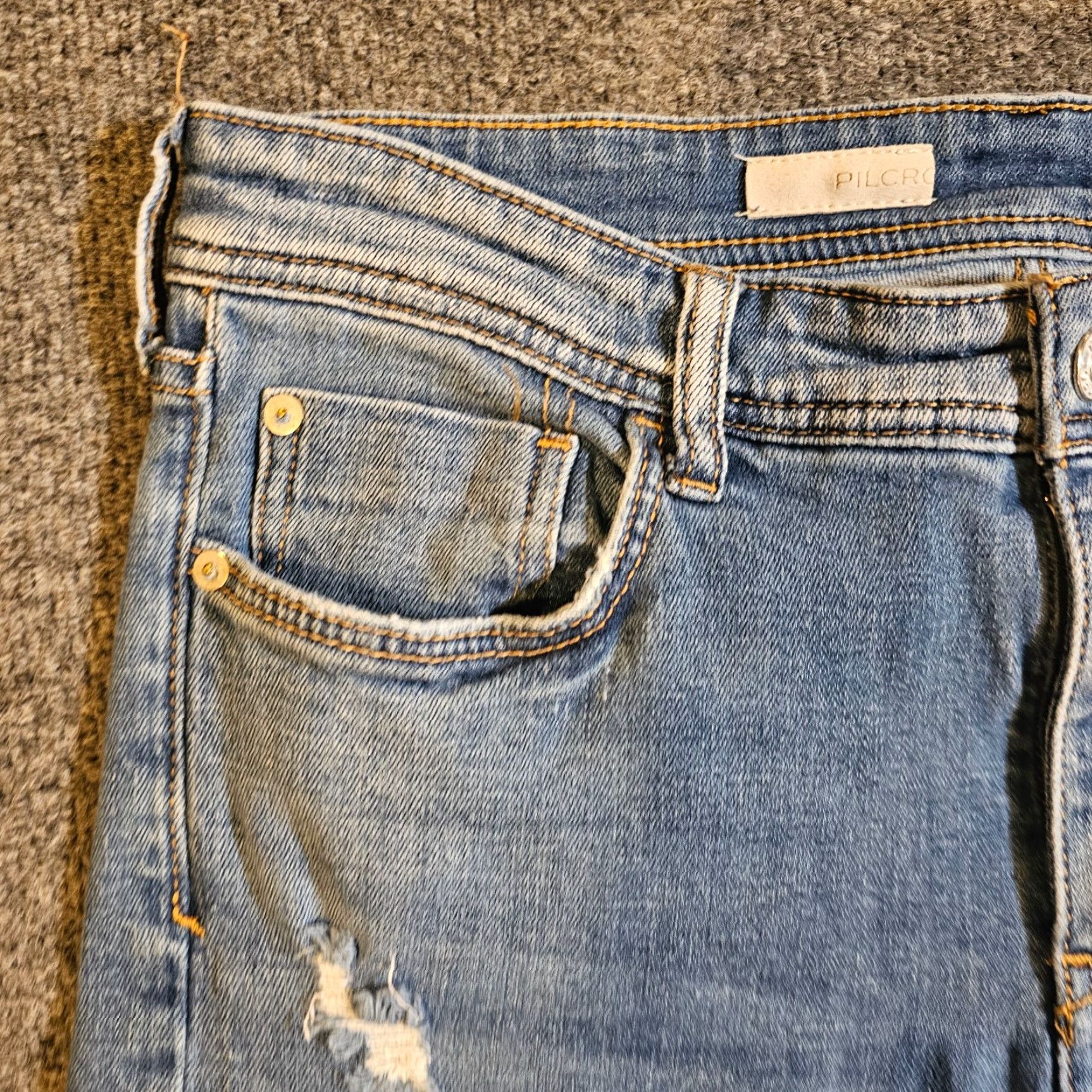 Vintage Pilcro Anthropologie Jeans Womens 29 Blue Distressed Straight Mid Rise Stretchy Maxi? Size 29" - 3 Thumbnail