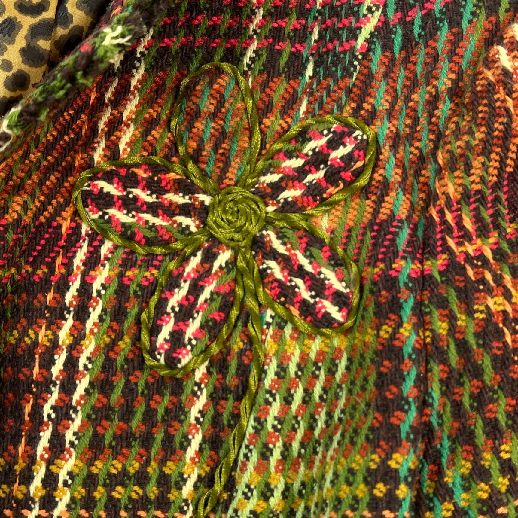 Vintage VINTAGE Tres Jolie Jacket Women's 8 Plaid Tweed Green Fringe Leopard Lined Blazer Size M / US 6-8 / IT 42-44 - 6 Thumbnail