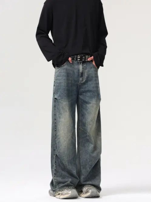 Japanese Brand Washed distressed vintage high street wide-leg jeans Size US 32 / EU 48 - 2 Thumbnail