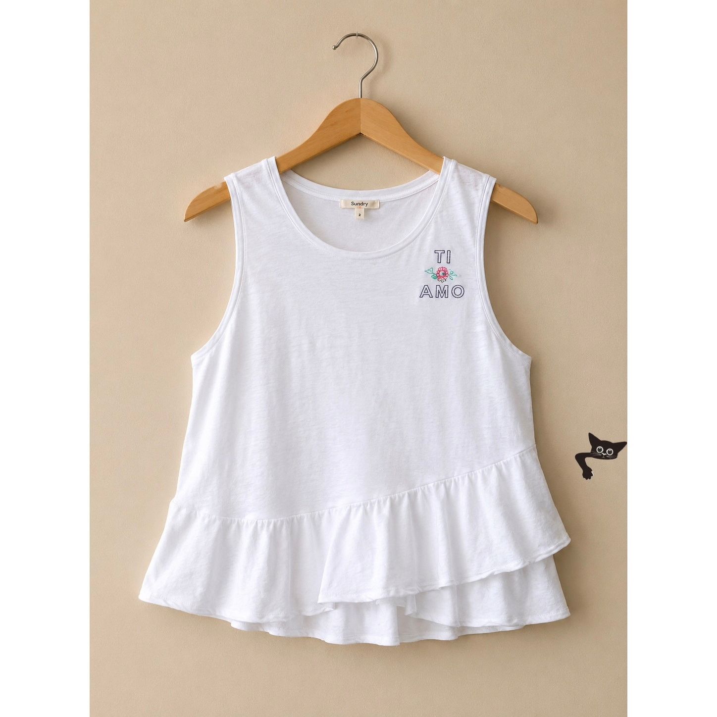 Sundry Sundry Ti Amo Graphic Peplum Tier Front Ruffle Tank Top 2 Size XS / US 0-2 / IT 36-38 - 1 Thumbnail