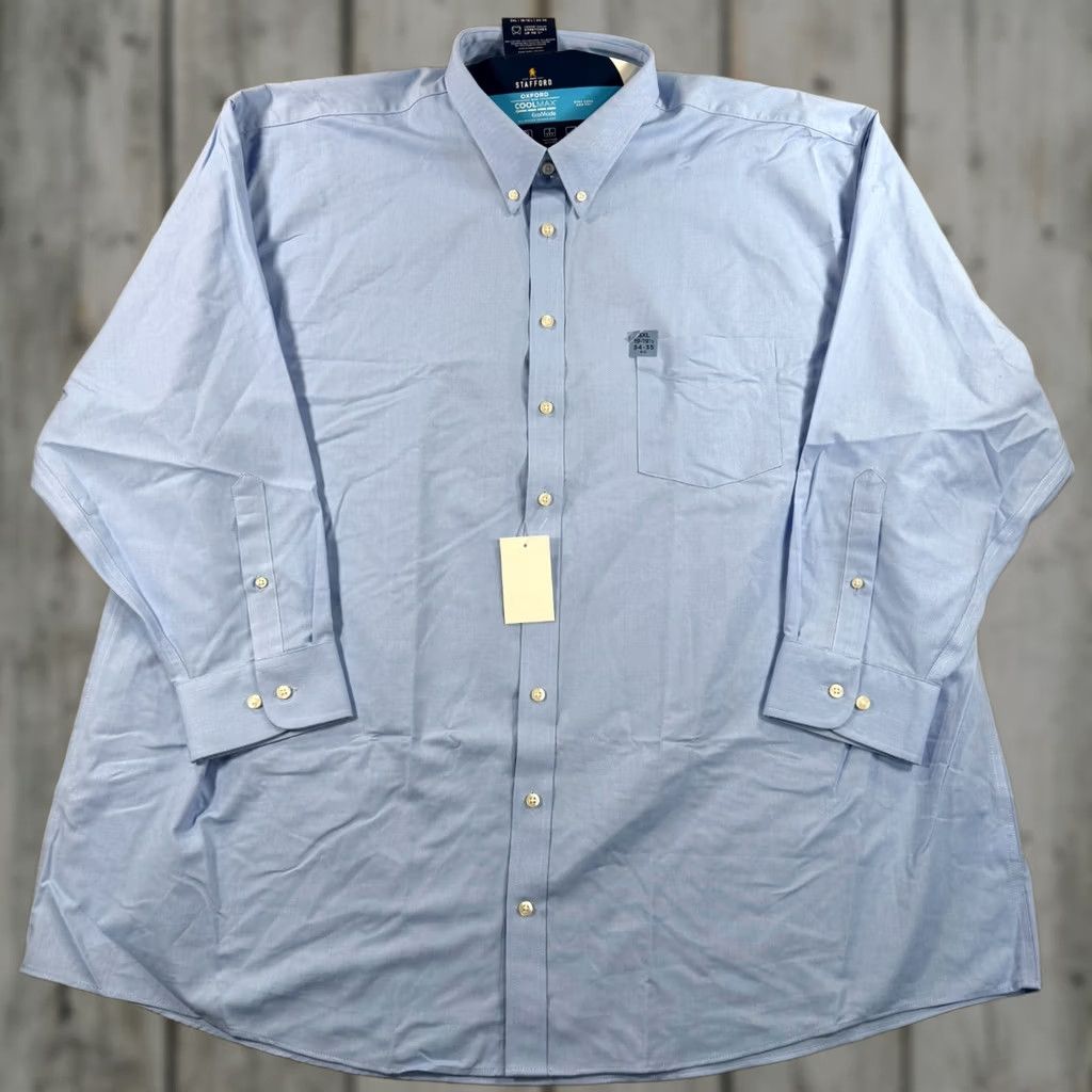 Stafford Stafford Dress Shirt Mens 3XL Blue Long Sleeve Button 19.5 35 CoolMax Oxford