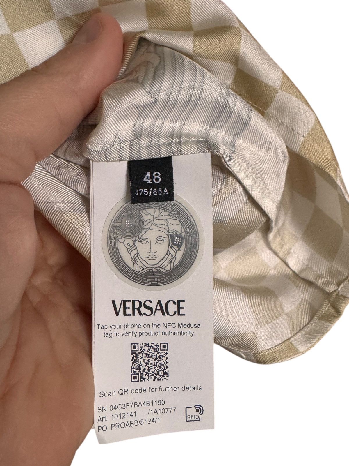 Versace Versace Silk Shirt Medusa Checkerboard Beige Size US M / EU 48-50 / 2 - 10 Thumbnail