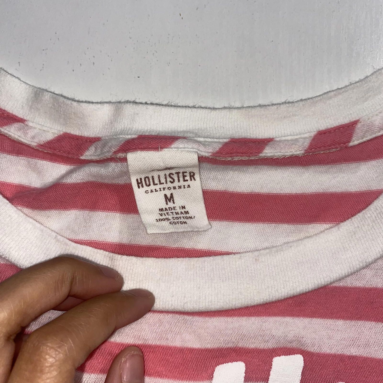 Designer Y2K Hollister Pink White Striped Logo Tee M Graphic Top Size M / US 6-8 / IT 42-44 - 3 Thumbnail