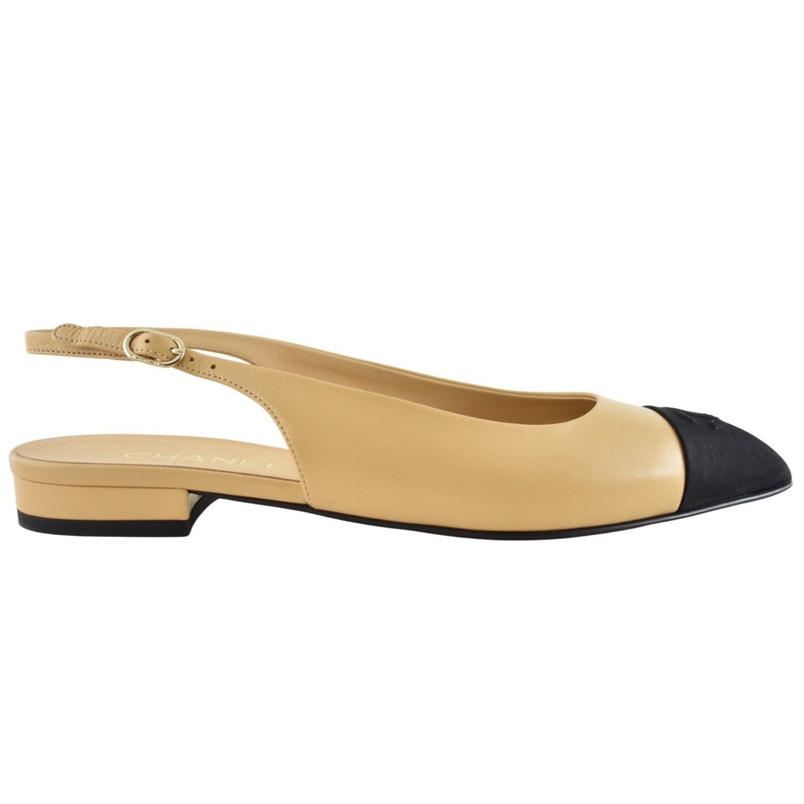 Chanel Chanel Beige/Black CC Logo Slingback Pointed Ballet Flat 39 Size US 9 / IT 39 - 1 Thumbnail
