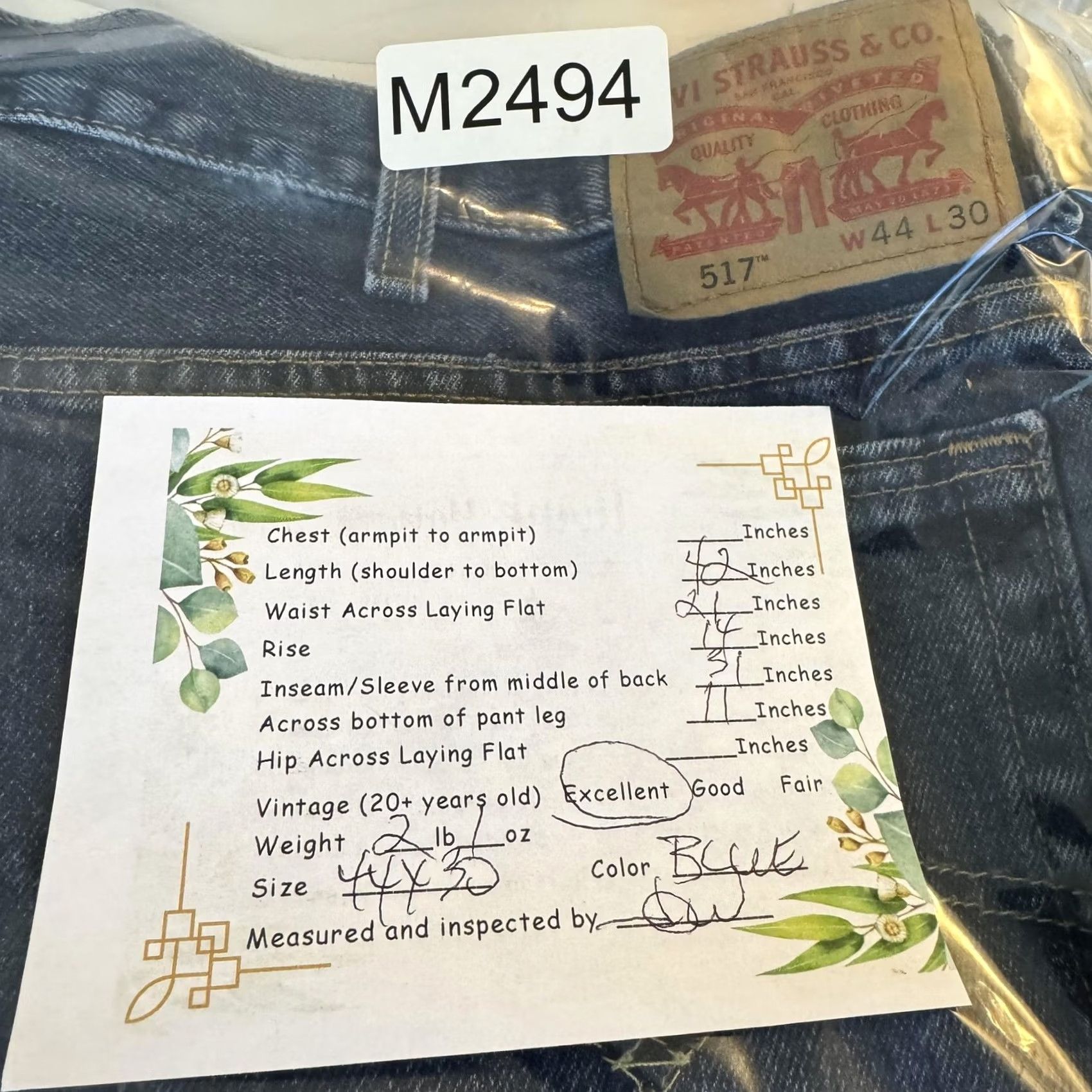 Levi's VINTAGE Levis 517 Jeans Mens 44x30 Blue Denim Bootcut Straight Leg 100% Cotton Size US 44 / EU 60 - 8 Thumbnail
