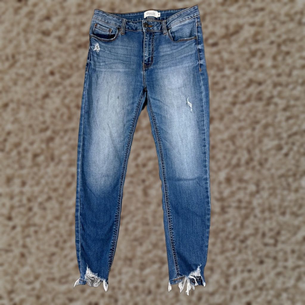 Vintage VINTAGE Oasis by Eunina Jeans Womens 5 Blue Denim Distressed Cotton Spandex Skinny Logo Zipper Button 5-Pocket Men's? Size 27" / US 4 / IT 40 - 1 Thumbnail