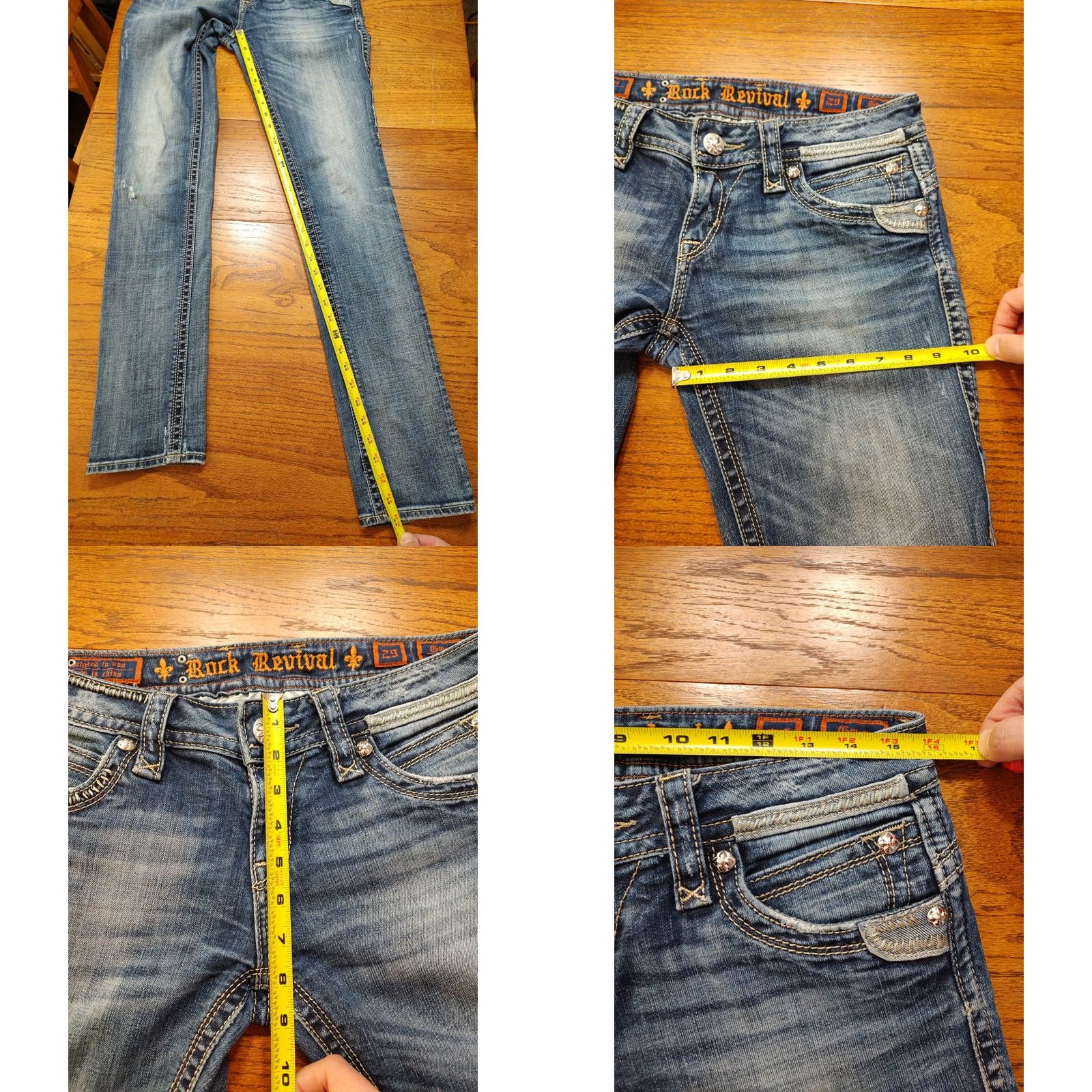 Vintage VINTAGE Rock Revival Gwen Skinny Jeans Denim Blue Thick Stitch Button Flap Womens 29x34 Size 29" - 8 Thumbnail