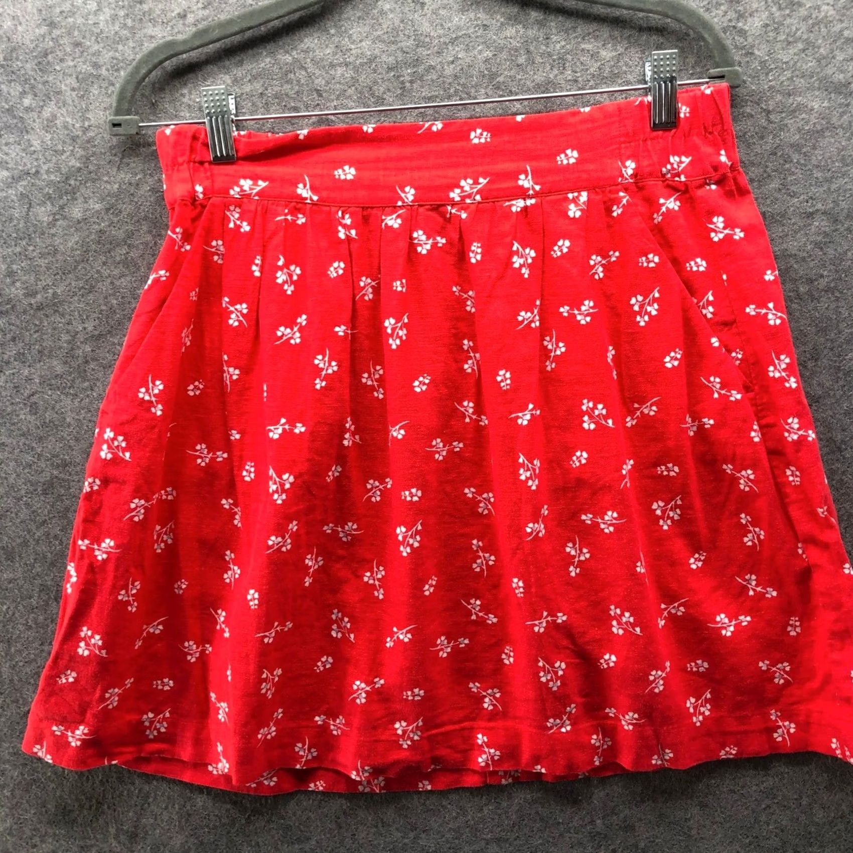 Loft LOFT Mini Skirt Womens S Red White Floral Pull On Linen Blend Ditzy Flare Skirt Size 28" / US 6 / IT 42 - 2 Thumbnail