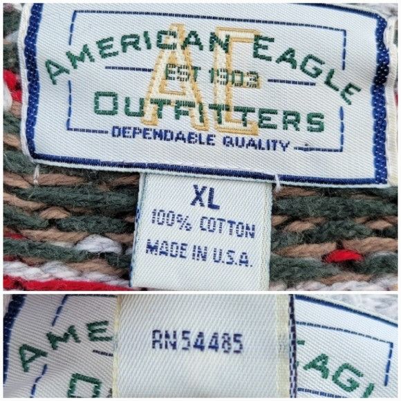 American Eagle Outfitters × Vintage Vintage 90s y2k American Eagle Fair Isle Cotton Chunky Knit Size US XL / EU 56 / 4 - 5 Thumbnail