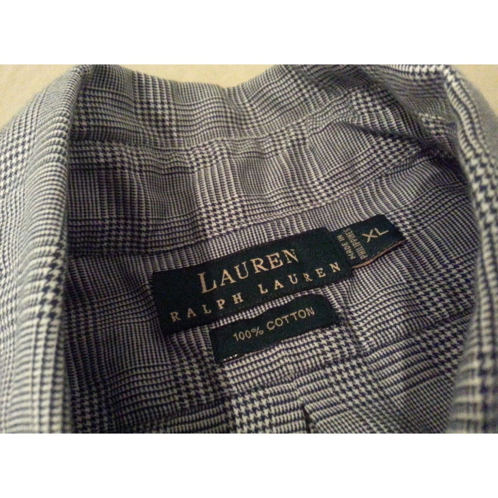 Polo Ralph Lauren VINTAGE? Mens Polo Ralph Lauren Dress Shirt Plaid XL Gray Cotton Long Sleeve 2XL Mens Size 46R - 5 Thumbnail